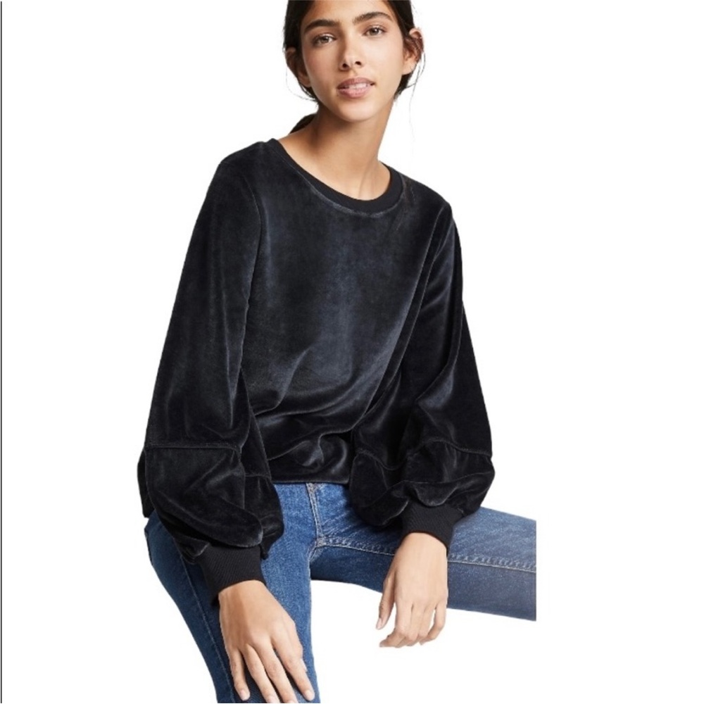 Nation LTD Black Kiera Velvet Lantern Sleeve Slouchy Top Size S
